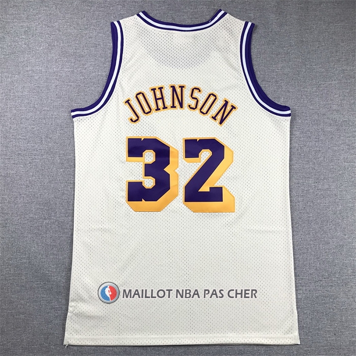 Maillot Los Angeles Lakers Magic Johnson NO 32 Mitchell & Ness Chainstitch Creme